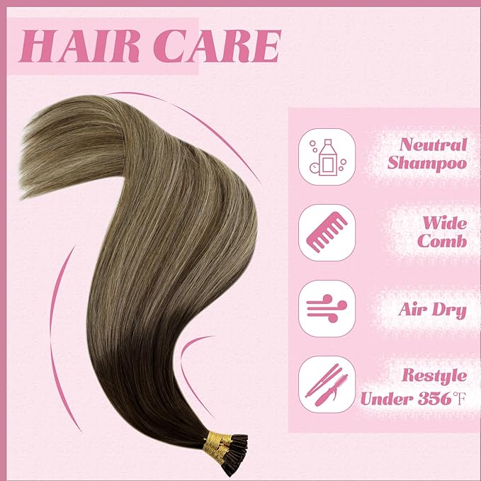 YoungSee I Tip Hair Extensions Balayage Itip Hair Extensions Real Human Hair Ombre Dark Brown to Blonde with Brown Itip Human Hair Extension 20 Inch Stick Tip Hair Extension 50g 50s