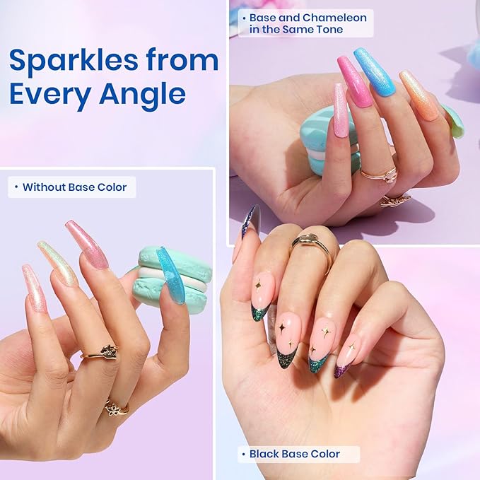 Beetles Glitter Gel Nail Polish Set, Pastel Pink Purple Blue 6 Colors Nebula Halo Chameleon Gel Polish Soak Off Uv Nail Lamp Gifts for Women