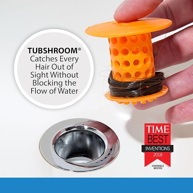 TubShroom Tub Drain Hair Catcher Strainer, Orange – Drain Protector and Hair Catcher for Bathroom Drains, Fits 1.5” – 1.75” Bathtub and Shower Tub Drains