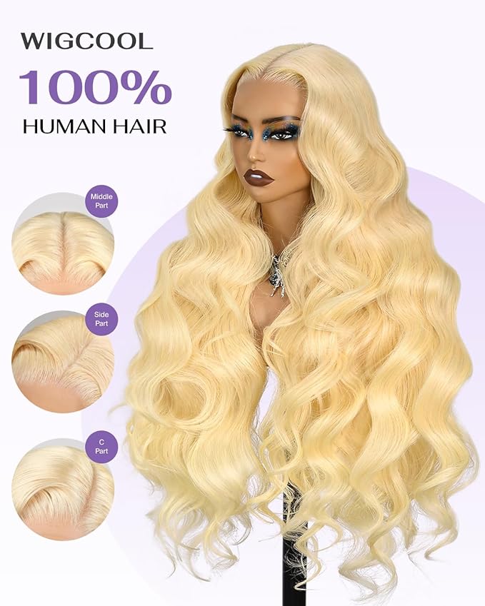 613 13x6 Lace Front Wig Human Hair 180 Density Body Wave Blonde Wig Human Hair 613 HD Lace Frontal Wigs 100% Real Human Hair No Synthetic Blend No Tangle No Shedding Triple Lifespan 3X 28 Inch