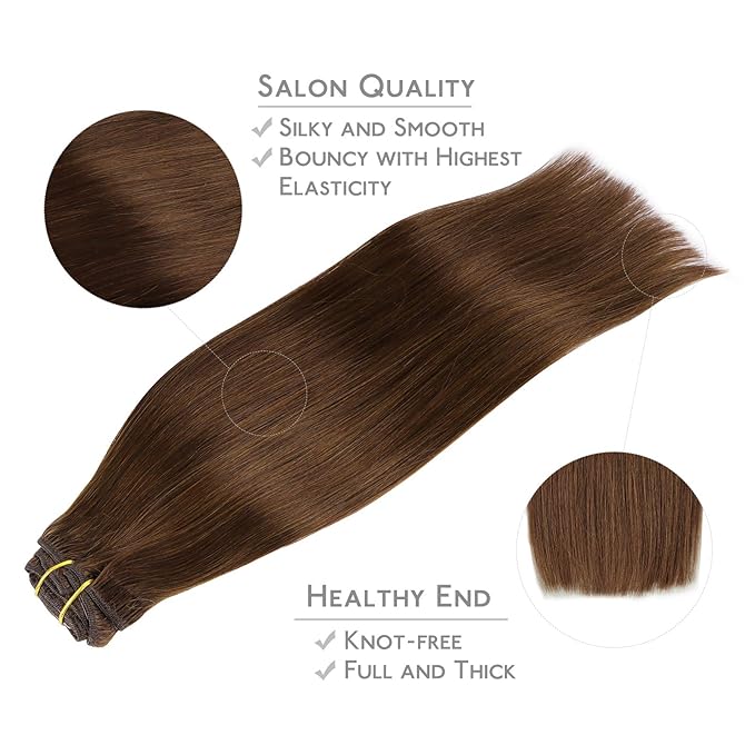 WENNALIFE Clip in Hair Extensions, 150g 18 Inch 9pcs Chocolate Brown Human Hair Extensions Thicker Clip in Hair Extensions Real Human Hair Clip Set Double Weft