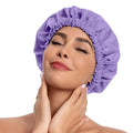 Reusable Shower Cap for Women, Stylish Large Waterproof Shower Bonnet Washable Wide Elastic Band Hair Cap for Long Hair, Braids Bath Hat(Purple)