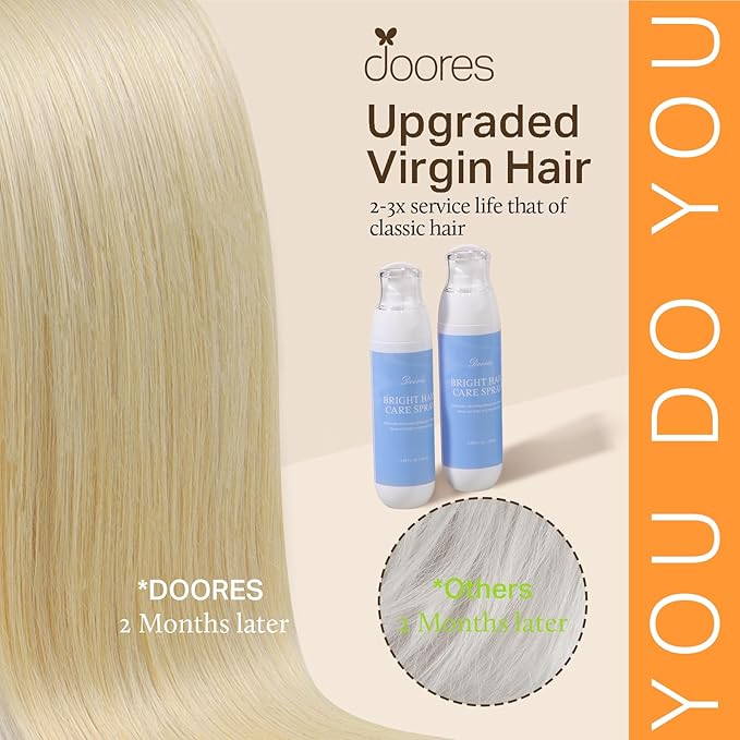 DOORES Human Hair Extensions, Bleach Blonde 150g 7pcs 22 Inch, Seamless Clip in Hair Extensions Remy Human Hair for Women Extensions Thick Straight Hair Invisi Edge Hair Extensions