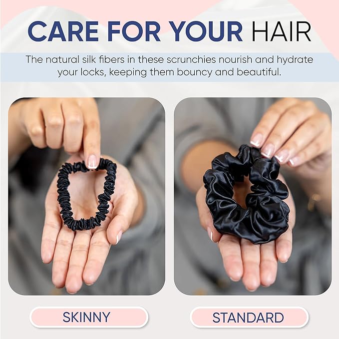 Blissy Silk Scrunchies (3 Pack) - 100% Pure Mulberry Silk - 22 Momme 6A High-Grade Fibers Scrunchie for Straight & Curly Hair (Black/Gold/Pink, Regular)