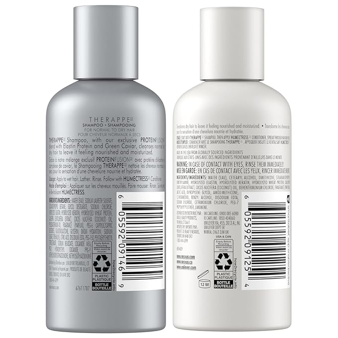 Nexxus Therappe Shampoo and Humectress Conditioner, Travel-Size – Ultimate Moisture for Dry Hair with Elastin Protein and Green Caviar, 3 Oz Ea
