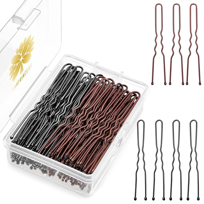 100PCS 2.4Inch U Shaped Hair Pins Black,Brown Bobby Pins for All Hair Types,Hair Pins for Women,Pain-Free U Pins for Buns With Box（Black+Brown）