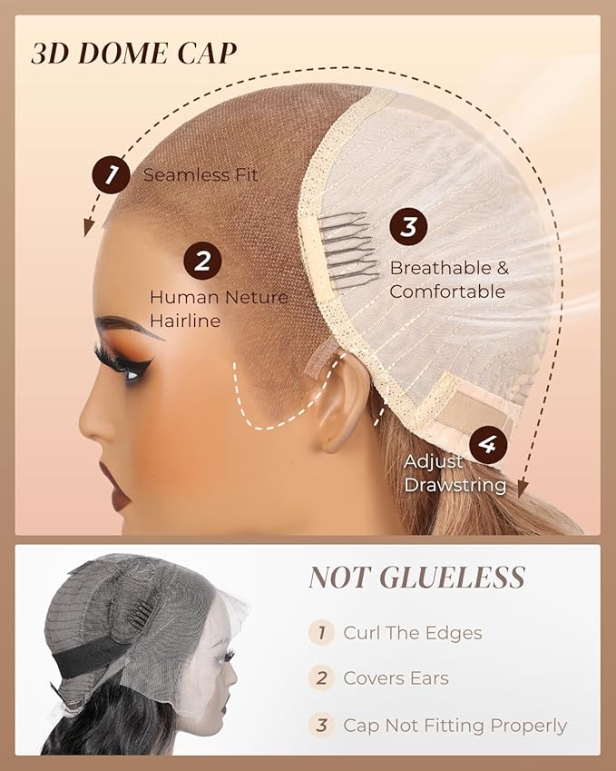 Arabella 13x6 Light Brown Blonde Wig Human Hair Glueless Wigs Human Hair Pre Plucked Pre Cut 13x6 Ear to Ear Full HD Lace Front Wigs 210% Density Straight Wig Drawstring Wig Human Hair 22 Inch