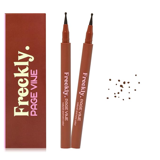 Freckle Pen,2 PCS Faux Freckle Stamp Waterproof,Fake Face Freckles Stain Makeup Long Lasting Quick Dry,Natural Lifelike Soft Dot Freck Pen 2PCS-03 Dark