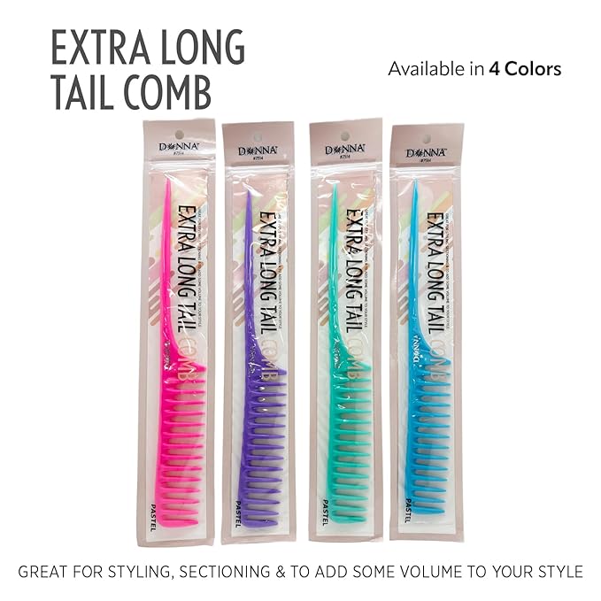 DONNA Extra Long Tail Comb – Wide Tooth Styling Comb with Long Handle for Parting, Sectioning & Braiding – Anti-Static Pastel Hair Comb for Natural & Curly Hair (GREEN)