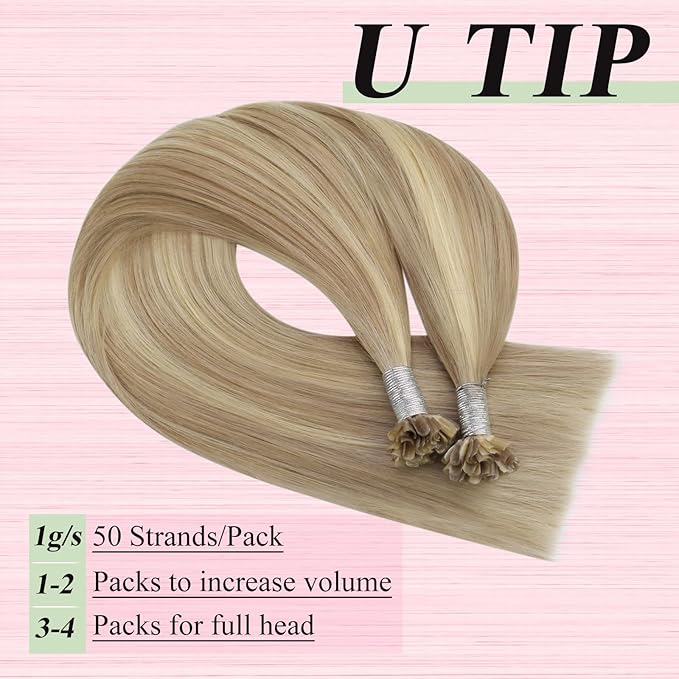 YoungSee Human Hair U Tip Hair Extensions Blonde Highlight Ktip Remy Hair Extensions Highlight Blonde U Tips Real Hair Extension 24 Inch U Tips Hair Extension Real Human Hair Long Straight 50s/50g