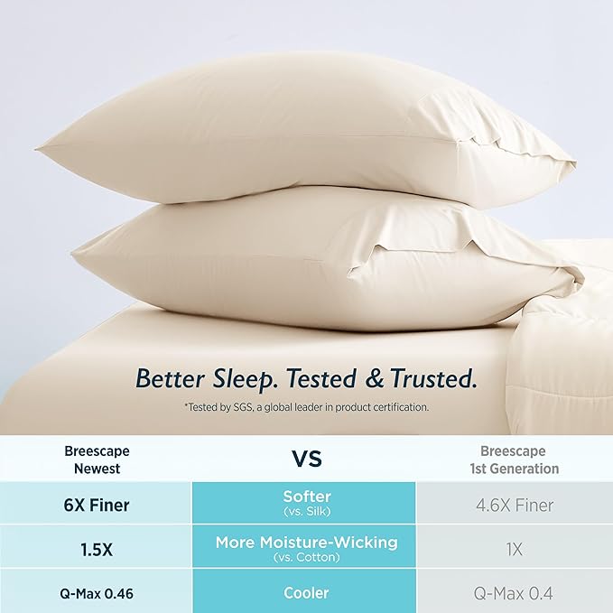 Breescape Cooling Pillow Cases King Size - BlendTek™ Dry & Cool Technology for Hot Sleepers and Night Sweats, 2 Pack Ultra Soft & Smooth Pillowcases for Hair & Skin Care, 20" x 36", Ivory