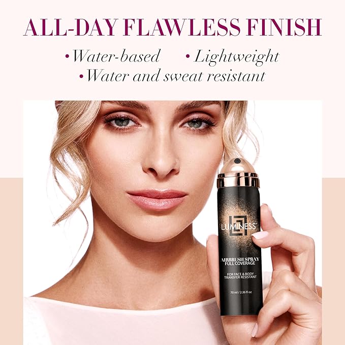 LUMINESS Spray Airbrush Foundation Makeup, Shade 050 - Lightweight, Full Coverage Foundation for Face, Neck & Body - Water-Based Concealer for Seamless Blending, Natural-Looking Finish, 2.36 fl oz