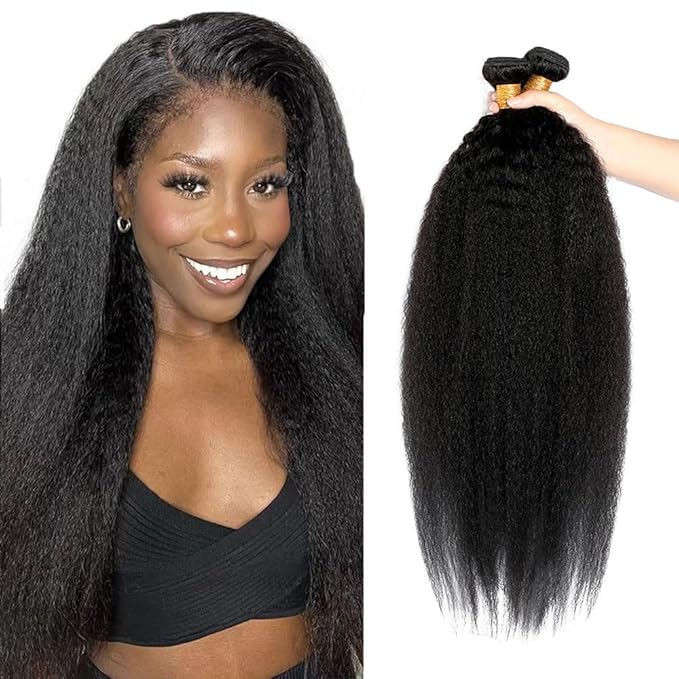 Yaki Straight Bundles Human Hair Color 1B Yaki Bundle Peruvian Virgin Remy Hair Same Length 3 Bundles 26 26 26 Inch Double Weft Natural Black Kinky Straight Bundle Hair Weave