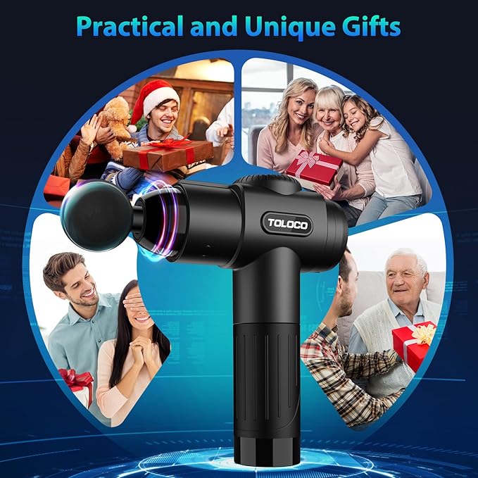 TOLOCO Massage Gun, Deep Tissue Back Massage for Athletes for Pain Relief, Percussion Massager with 10 Massages Heads & Silent Brushless Motor, Christmas Gifts for Women, Men, Black