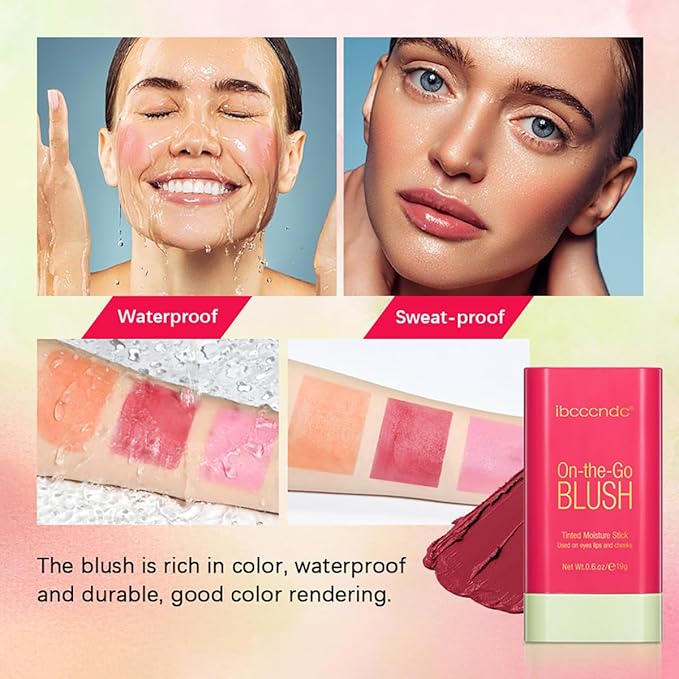 Multi-Use Makeup Blush Stick, Cream Blush Stick, Tinted Solid Moisturizer Stick for Cheek & Eyes & Lips, Waterproof Natural Nude Makeup, Suitable for All Skin (1#Shy Pink)