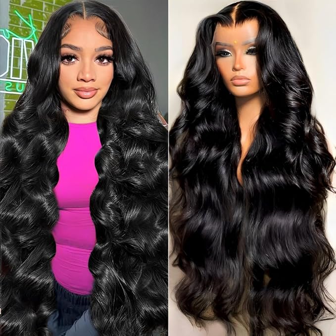 28 Inch 13x6 Lace Front Wigs Human Hair 200 Density Body Wave HD Lace Front Wigs Human Hair Pre Plucked Natural Color Glueless Wig 100% Virgin Human Hair Lace Front Wigs for Women