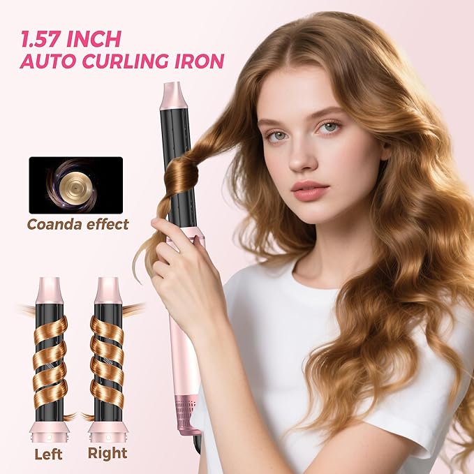 5 in 1 Hair Dryer Brush Set, Hot Air Styler, Detachable Blow Dryer Brush, 3 Heat Settings Auto Curling Wrap Styler, Ionic Hair Styling Tools, Straight Curl Dry Volumiz Smooth (Pink)