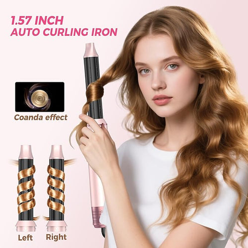 5 in 1 Hair Dryer Brush Set, Hot Air Styler, Detachable Blow Dryer Brush, 3 Heat Settings Auto Curling Wrap Styler, Ionic Hair Styling Tools, Straight Curl Dry Volumiz Smooth (Pink)