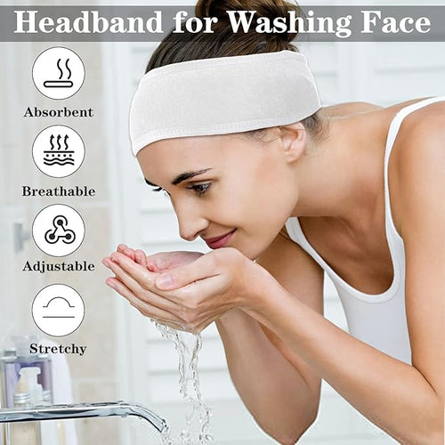 30 Pcs Spa Headband, Facial Head Wrap for Women Adjustable Makeup Stretch Towel with Tape Fit Face Washing Shower Facial Mask Yoga(White)
