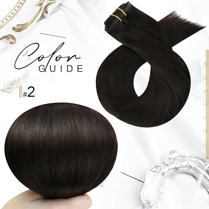 Moresoo Brown Seamless Clip in Hair Extensions Human Hair Remy Dark Brown Hair Extensions Clip ins Long Full Head Invisible 120g/7pcs 18 inch