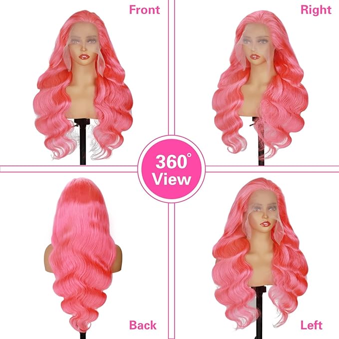 Pink Lace Front Wig Human Hair 200 Density 13x4 Wig Body Wave Colored 28 Inch 12A Hd Lace Wigs For Women Pre Plucked Colored Pink Wig