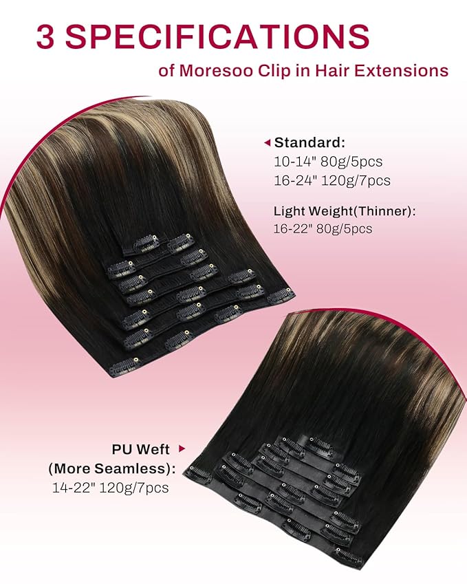 Moresoo Balayage Clip in Hair Extensions Short Black to Blonde Balayage Real Human Hair Extensions Clip ins Remy for Women Ombre Natural Black to Brown with Honey Blonde 80g/5pcs 10in