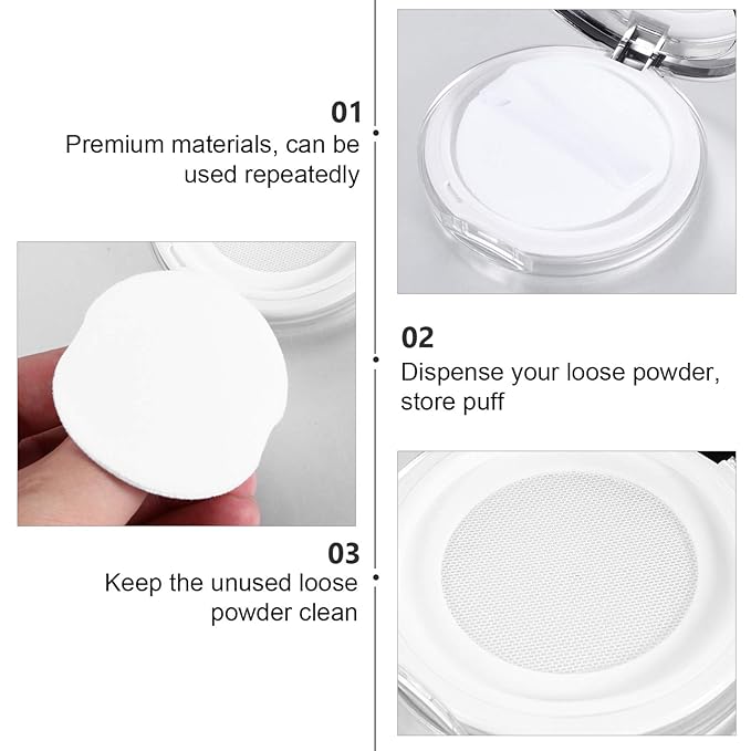 Powder Container 2pcs Loose Powder Containers with Elasticated Net Sifter, Mirror and Puff 5g Loose Powder Compact Case Case for DIY Makeup and Travel (Sliver) Powder Puff