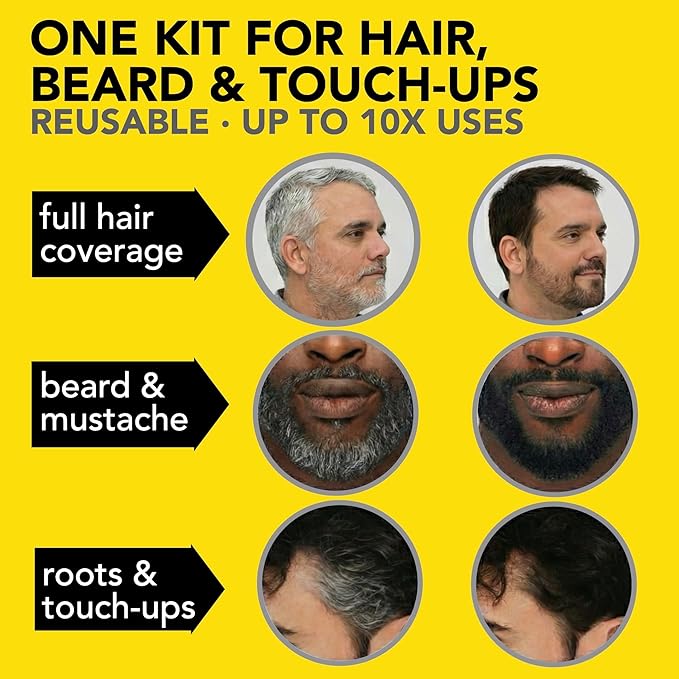 2X Pack Cleverman Hair & Beard Dye Kit for Men, All-in-One Reusable Mens Hair Color, Natural Gray Coverage, Ammonia-Free Beard Mustache Dye for Men (Black)