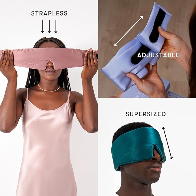 DROWSY Silk Sleep Mask. Face-Hugging, Padded Silk Cocoon for Luxury Sleep in Total Darkness. (Purple Martini)