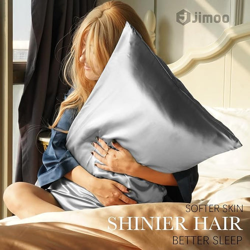 100% Mulberry Silk Pillowcase for Hair and Skin, 22 Momme Pure Natural Silk Pillow Case Both Sided with Zipper, Pillow Cover for Women Mom Men(Silver Grey, Queen 20''×30'', 2 Pack)