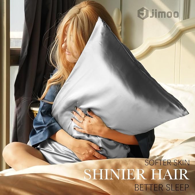 100% Mulberry Silk Pillowcase for Hair and Skin, 22 Momme Pure Natural Silk Pillow Case Both Sided with Zipper, Pillow Cover for Women Mom Men (Silver Grey, Standard 20''×26'', 2 Pack)