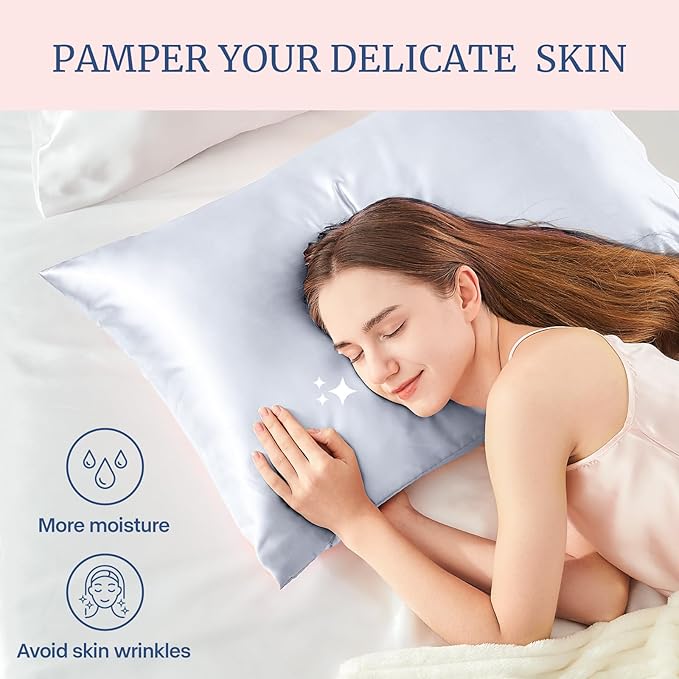 BEDELITE Satin Pillowcase for Hair and Skin, Super Soft and Cooling Similar to Silk Pillow Cases 2 Pack with Envelope Closure, Gift for Women Men(20"x36" King Size, Evening Haze)