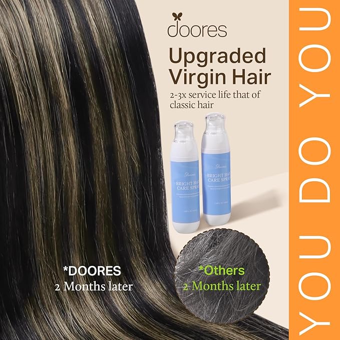 DOORES Clip in Hair Extensions, 7pcs 18 Inch 110g Balayage Natural Black to Light Blonde, Seamless Human Hair Extensions Seamless Clip Remy Hair Straight Hair Extensions Invisi Edge Hair Extensions