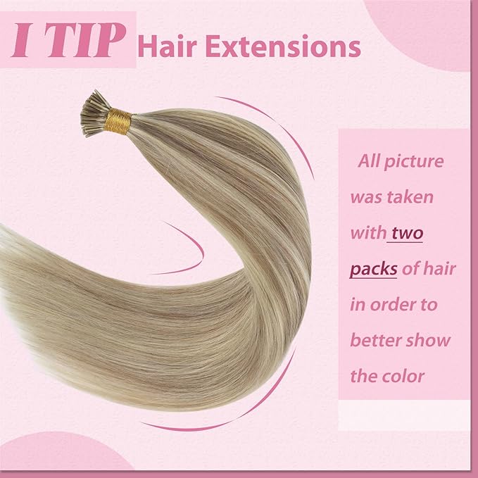 YoungSee Itip Hair Extension Real Human Hair Blonde I Tip Hair Extensions Golden Blonde Highlight I-Tip Hair Extension 24 Inch Hair Extension Keratin for Long Hair 50g 50s