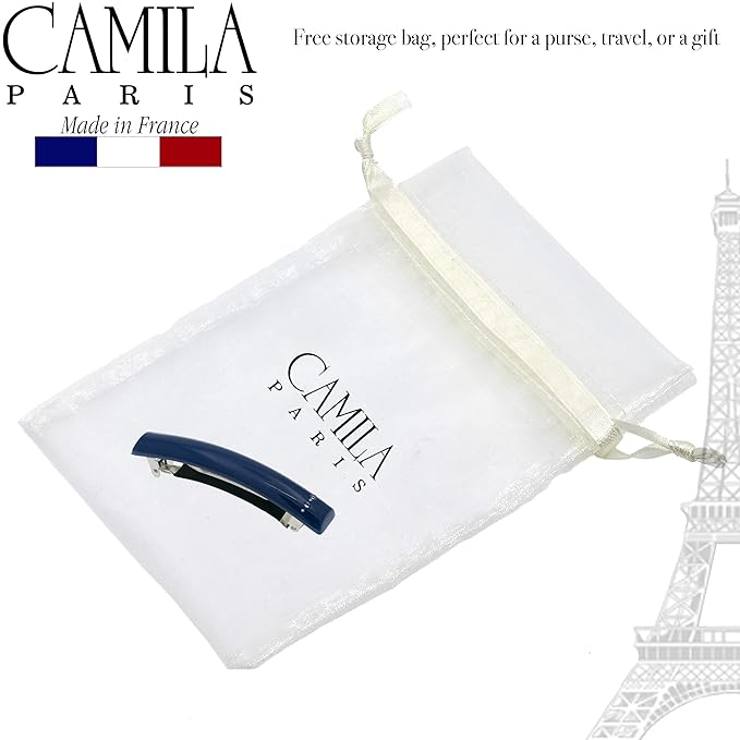 Camila Paris CP3456 French Hair Barrette Clip for Girls Dark Blue, Rubberized Metal Clasp Strong Hold Grip Hair Clips for Women, No Slip Durable and Styling Girls Hair Accessories, Made in France