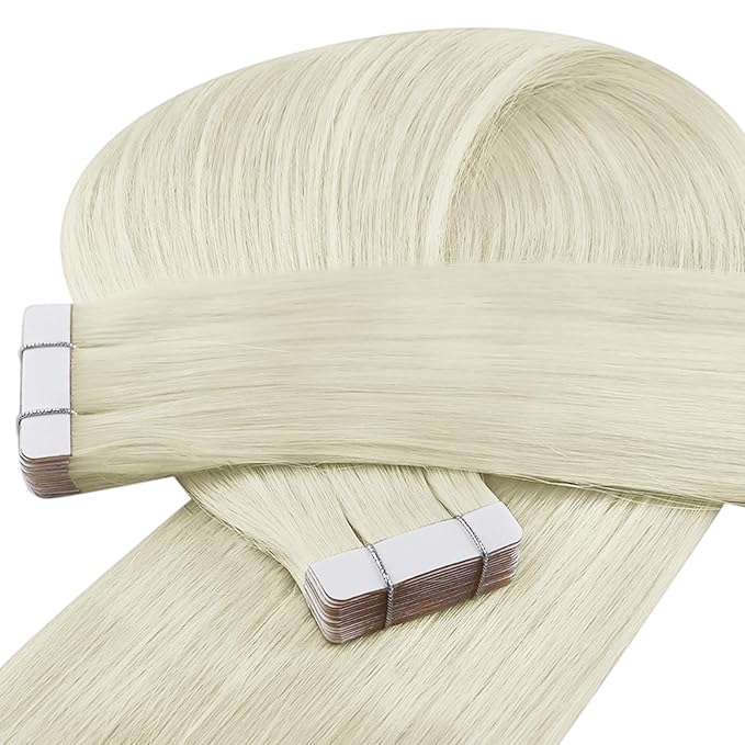 YoungSee Tape in Extensions Human Hair Platinum Blonde Tape in Hair Extensions Human Hair Tape in Extensions Real Human Hair Platinum Blonde 12Inch 30g Glue in Hair Extension for Women 20pcs