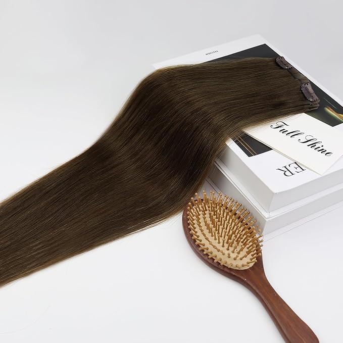 Full Shine Real Hair Extensions Clip in Human Hair 10 Inch Dark Brown Clip in Hair Extensions Remy Natural Hair Clip ins for Thin Hair Add Volume 60 Grams 3 PCS