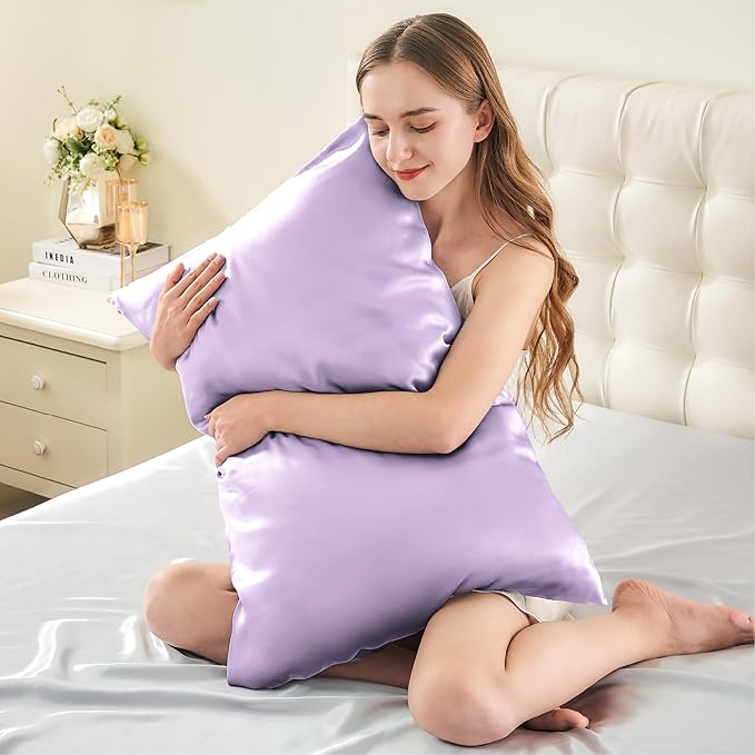 INFIIXSO Mulberry Silk Pillow Cases King Size Set of 2, Silk Pillowcase with Hidden Zipper 20"x36", Extraordinary Smooth and Soft Pillow Case for Hair and Skin(Lavender, 2 Pack)