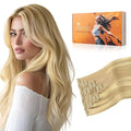 DOORES Clip-in Hair Extensions - Real Human Hair, Dirty Blonde & Platinum Blonde Mix, 24 Inch, 120g, 7pcs, Remy, Silky Straight, Thick