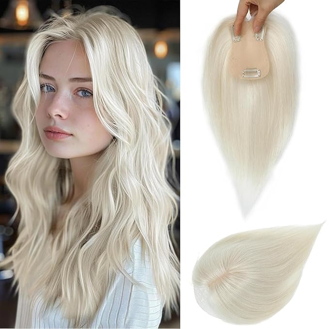 Hair Toppers for Women Real Human Hair, 360°3D Bangs Clip Human Toppers for Women with Thinning hair Realistic Scalp Line (60#, 3D Side Bangs (11 * 7))