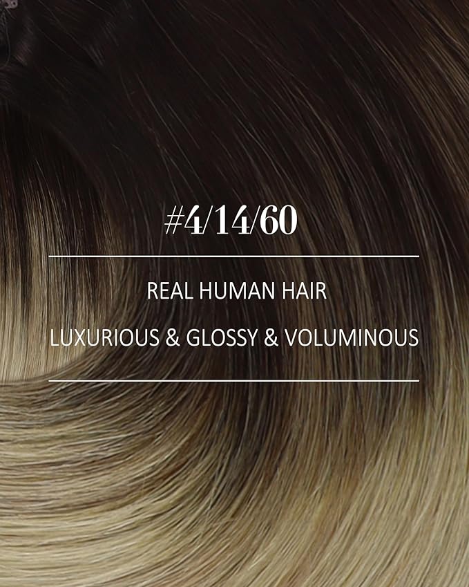 YoungSee Ombre Hair Extensions Clip ins Medium Brown Roots to Golden Mix Platinum Blonde Clip in Hair Extensions Real Human Hair Brown to Blonde Clip in Hair Extension Short Hair 12Inch 7Pcs 85G