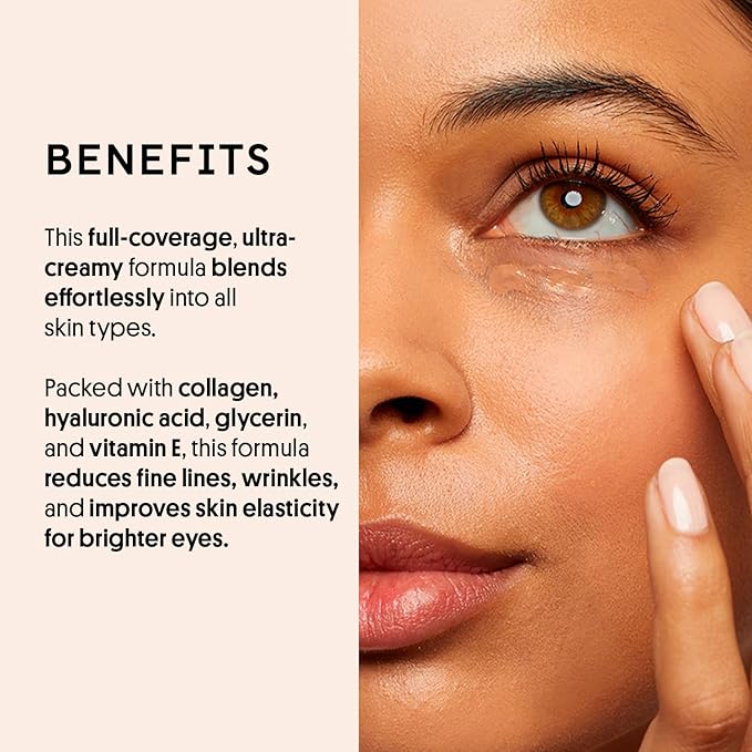 Winky Lux Peeper Perfect Under Eye Concealer, Makeup & Eye Brightener, Full Coverage Concealer for Dark Circles, Color Corrector & Eye Primer, With Collagen, Hyaluronic Acid & Vitamin E (Light Beige)