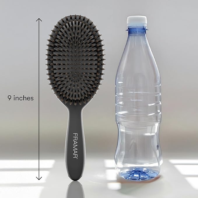 FRAMAR Soft Boar Bristle Hair Brush For Women – Boars Hair Brush For Women, Boar Brush For Fine Hair, Hairbrush For Fine Hair, Soft Bristle Brush For Slick Back, Volume and Shine - Black