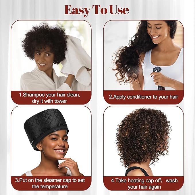 Hair Steamer for Deep Conditioning: Upgraded Heat Cap with 118” Power Cord 10-Level Fast Heating 3 Time Settings for Natural Hair Portable Thermal Steam Cap for Home Hair Treatment