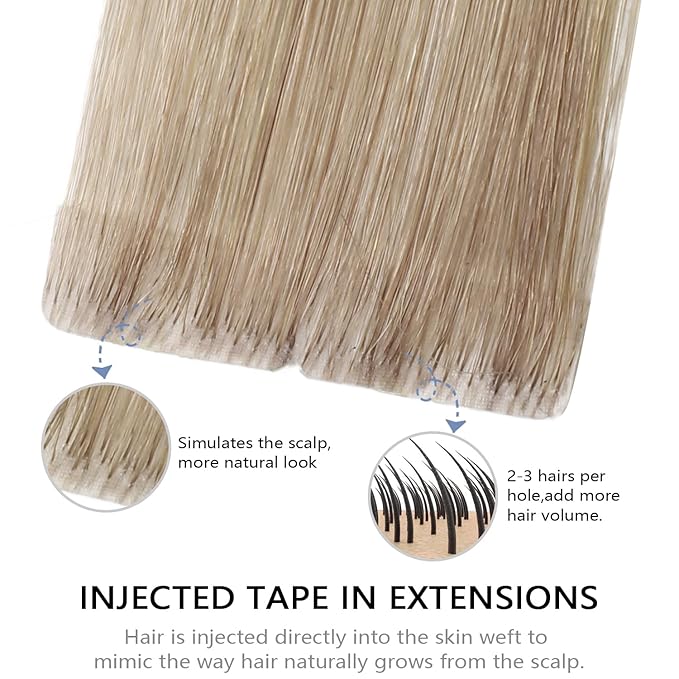 COOKAYU Invisi Edge Tape in Hair Extensions Human Hair, Ash Brown to Platinum Blonde 20Inch 20pcs 45g Straight Invisible Injected Tape in extensions