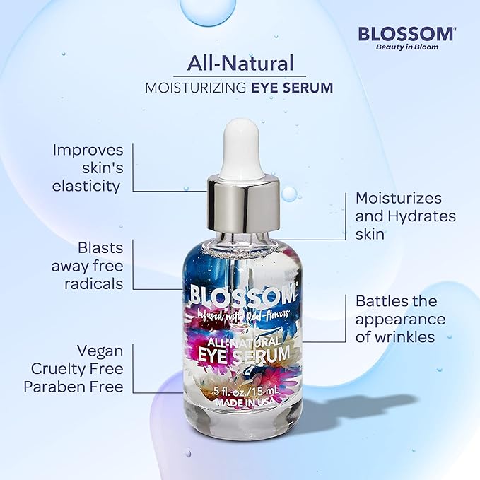 Blossom All Natural Organic Cruelty Free Moisturizing Eye Serum with Essential Oils, Infused with Real Flowers, Made in USA, 0.5 fl. oz./15ml, Winter Wonderland