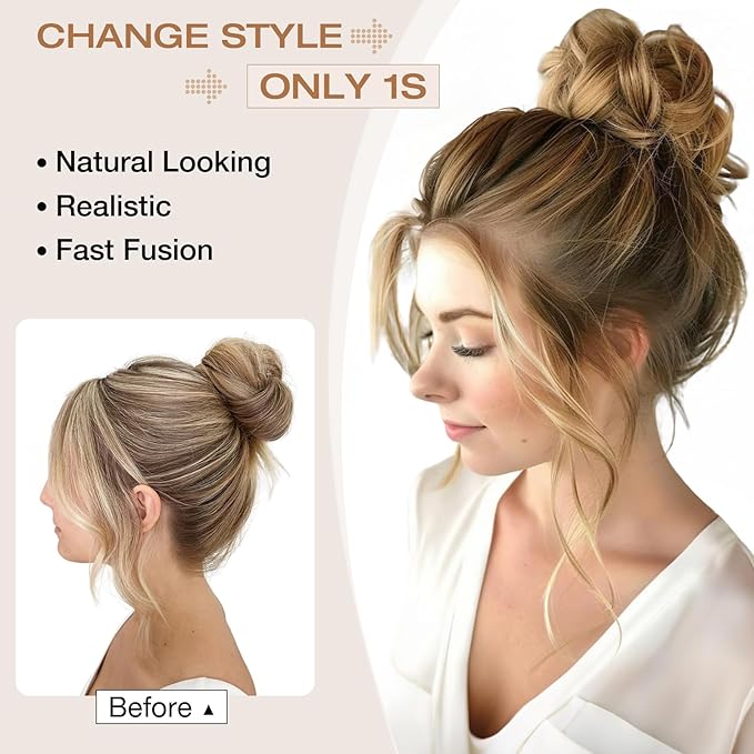 Messy Bun Hair Piece Wavy Curly Scrunchies Fluffy Donut Thick Updo Elegant Chignon Hairpieces for Women Girls, Ginger Brown Mix Bleach Blonde 1.4oz