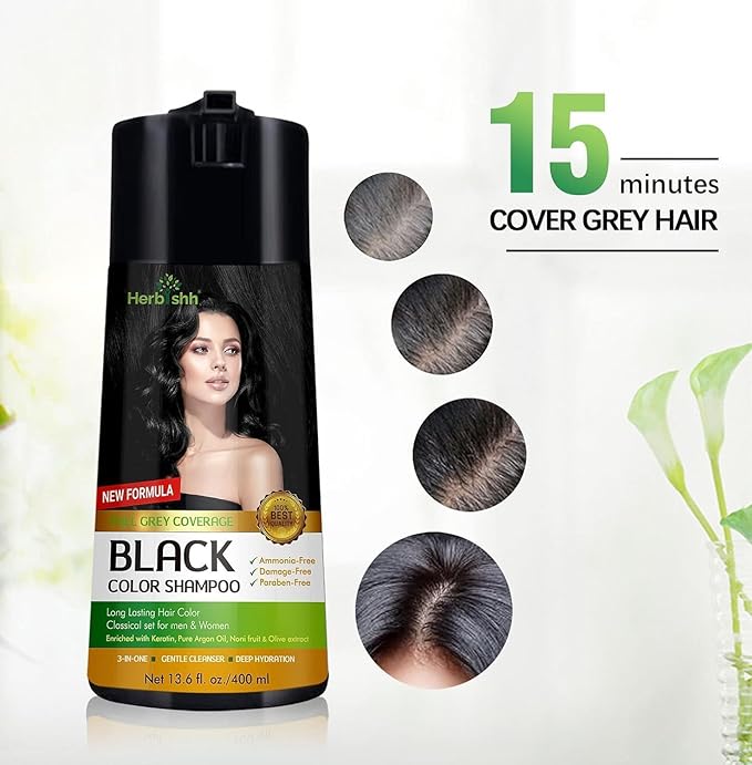Herbishh Black 3 in 1 Hair Dye Shampoo 400 ML PPD + Hair Color Stain Protector – Dye Shield or Defender for Skin