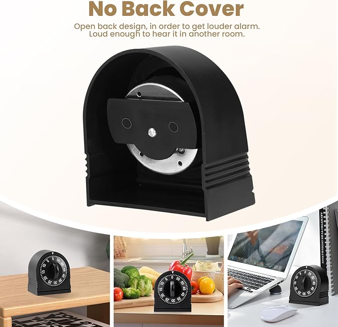 Kitchen Timers for Cooking, 60 Minute Wind Up - Chef Cooking Timer with Loud Alarm,100% Mechanical Desk Timer -No Batteries Required - Manual Countdown timers for Home, Study and Cooking (Black)