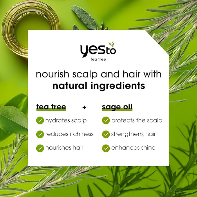 Yes To Tea Tree Scalp Relief Conditioner - Calms Dry Itchy Scalp, Hydrates & Softens With Tea Tree Oil & Sage, Natural, Vegan, Cruelty-Free, 12 Fl Oz